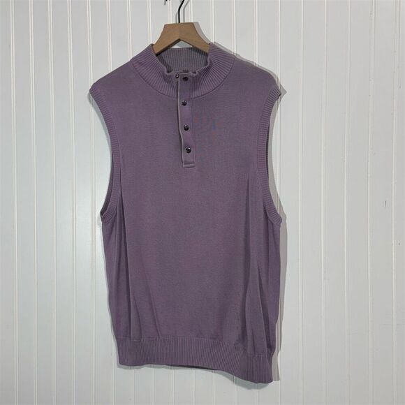 Johnston & Murphy Purple Pima Cotton Sweater Vest M Mock Neck Snap Button Preppy - Picture 1 of 8